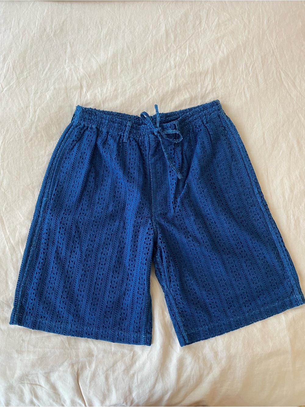 Men’s Kardo Milo Shorts Handmade Indigo Blue Eyelet Long Shorts Size Large